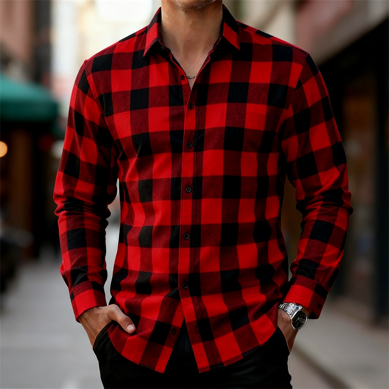Flannel Shirt Lined - Erkek Klasik Kırmızı ve Siyah Ekose