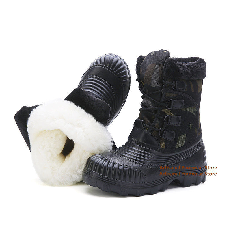 Waterproof Winter Boot - Erkek Kamuflaj Desenli Kar Botları, Su