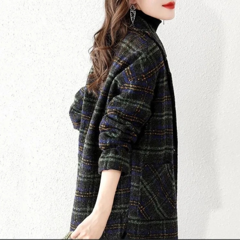 Kadın Büyük Beden Ekose Yün Ta - Wool Coat Peacoat incelemesi ve fiyatı