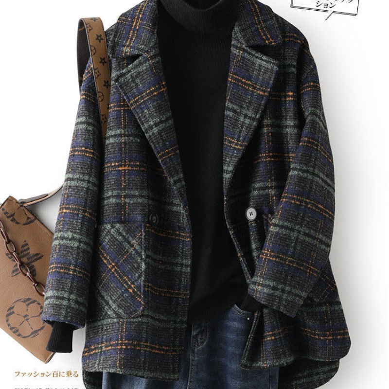 Kadın Büyük Beden Ekose Yün Ta - Wool Coat Peacoat incelemesi ve fiyatı