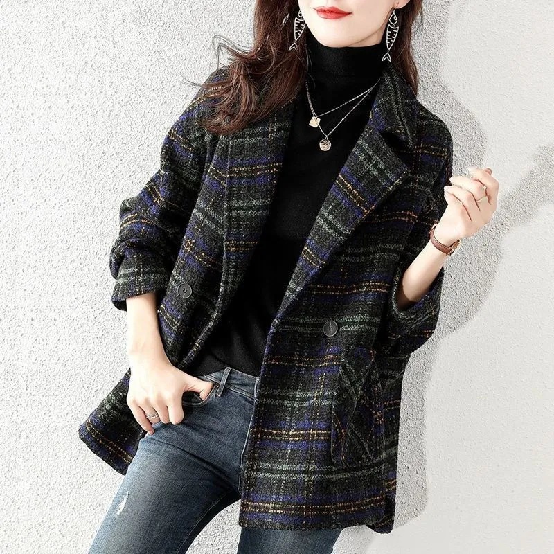 Kadın Büyük Beden Ekose Yün Ta - Wool Coat Peacoat incelemesi ve fiyatı